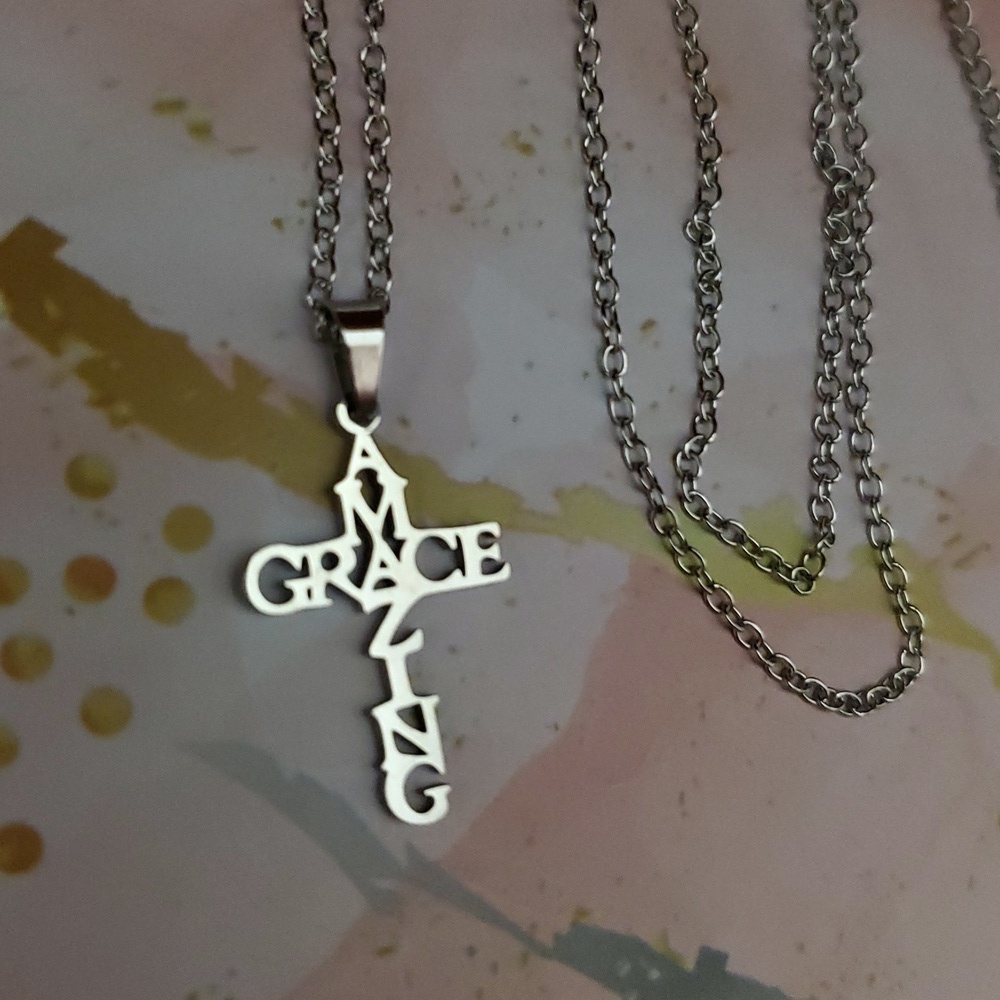 Stainless Steel "Amazing Grace" Cross Necklace – Adjustable Faith Jewelry